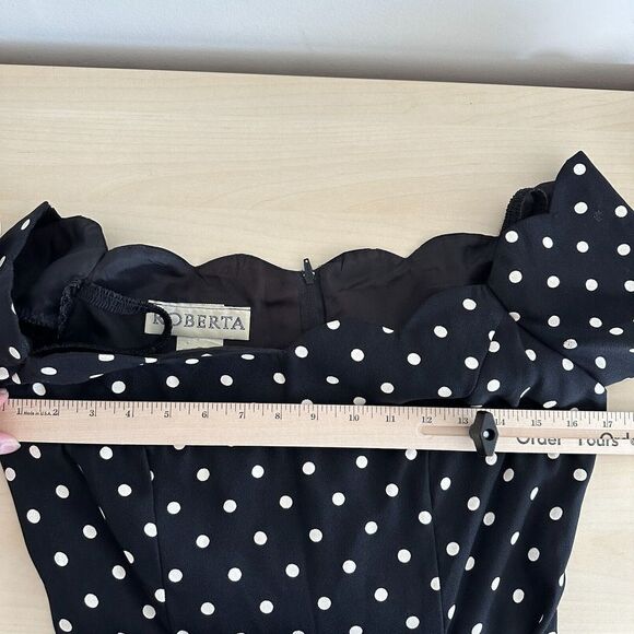 Vintage Polka Dot Dress Womens Small 90s Mini Bodycon Retro Pinup Off Shoulder - Picture 12 of 13